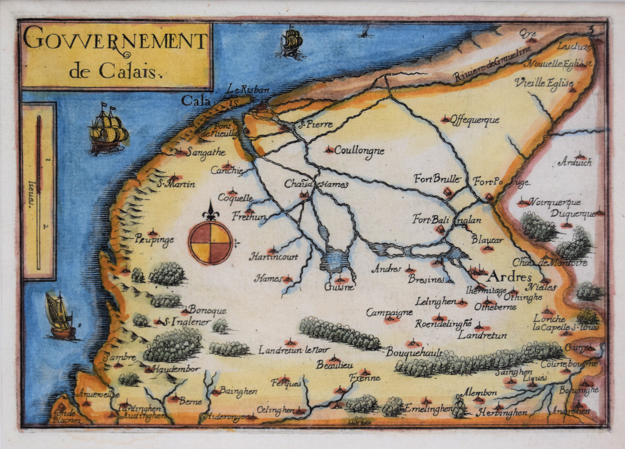 CALAIS . FRANCE. Original copper engraving 1634.